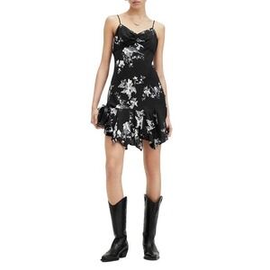 AllSaints $269 Erica Iona Printed Ruffle Hem Mini Dress Women's 10